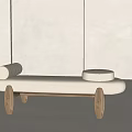 Light Upholstered Ottoman With Round Pillows And Wooden Legs In Minimalist Design