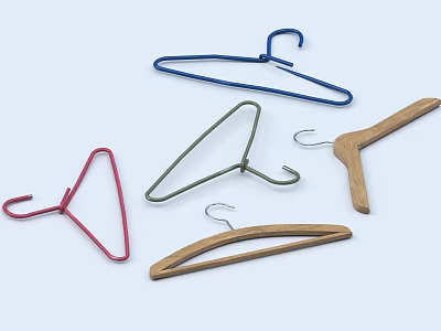 Red Blue Green Metal and Wooden Clothes Hangers for Home Use 3d model