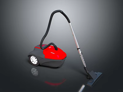 Red And Black Modern Vacuum Cleaner With Long Handle And Cleaning Head 3d model