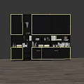 Modern Black Bookshelf With Multiple Compartments And Books Decorative Items Vases Potted Plants
