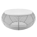 Stylish Round Coffee Table With Wooden Top And Woven Rattan Design For Living Room