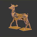 Golden Polygonal Deer Sculpture With Abstract Geometric Design And Shiny Surface