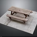 Wooden Picnic Table With Attached Bench On Concrete Floor Surface 3d model