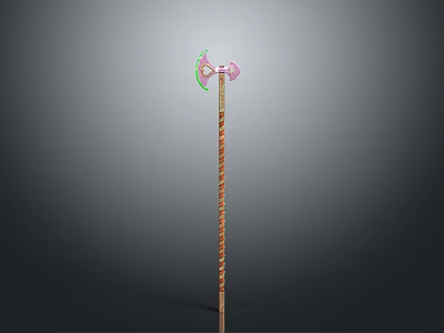 Long Handle Weapon With Pink Bow And Green Axe Blade Design 3d model