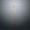 Long Handle Weapon With Pink Bow And Green Axe Blade Design