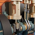 Industrial Equipment Featuring Dual Cylinders Metal Components Black Wheels And Wooden Structure Background