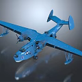Blue Seaplane Model With Twin Wings Float Landing Gear Detailed Body And Reflection