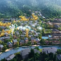 Aerial Planning of Modern Hillside Residential Architecture with Lush Forest Surroundings