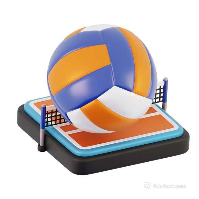 Colorful Volleyball Sports Equipment Set With Net And Court Base Platform 3d model 