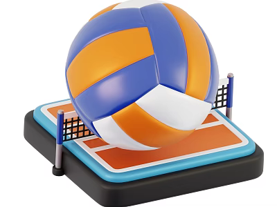 Colorful Volleyball Sports Equipment Set With Net And Court Base Platform 3d model