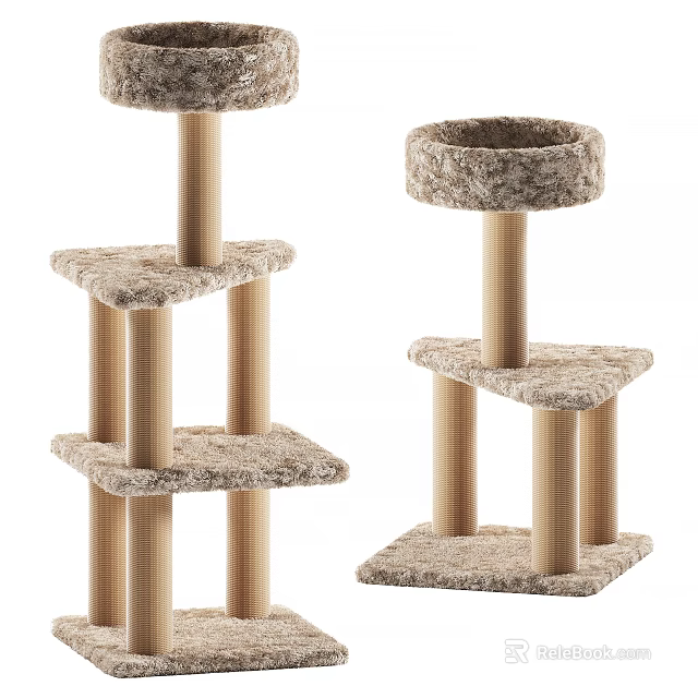 Multi Level Cat Tree With Wooden Posts And Plush Platforms For Pet Climbing 3d model 