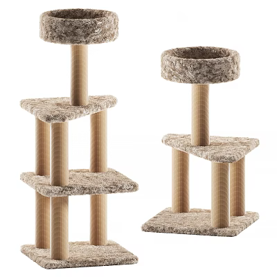 Multi Level Cat Tree With Wooden Posts And Plush Platforms For Pet Climbing 3d model