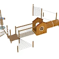 Wooden Playground Equipment With Cabin Climbing Rope Net And Ladder Structures