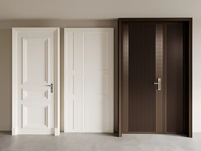 Modern Hinged Doors With White Panel And Brown Striped Designs For Home Interior 3d model