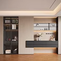 Modern Living Room Interior Decorative Cabinet With Wooden Glass Shelves Open Compartments And Decorative Items