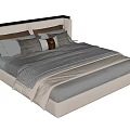 Modern Double Bed With Dark Headboard And Cozy Multiple Pillows Bedding 3d model