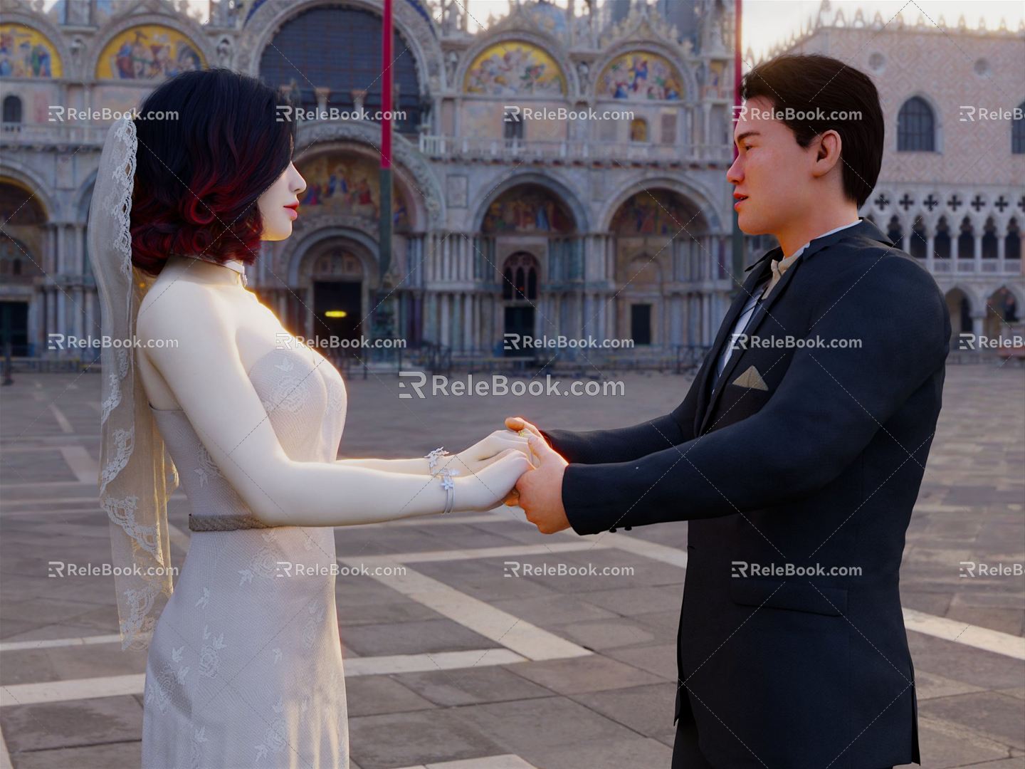 Modern Double Wedding Wedding Photo Wedding Newlyweds Bride and Groom 3d model