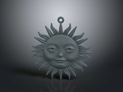 Gray Sun Shaped Pendant With Smiling Face Radiating Rays And Top Hook For Daily Use 3d model