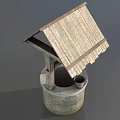 Traditional Old Fashioned Well With Wooden Roof Stone Base Metal Bucket And Crank Handle