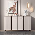 Modern Entryway Cabinet And Side Console Design With Sculpture Vase And Pendant Lights