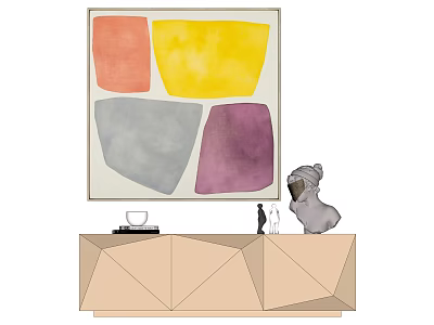 Abstract Wall Art with Colorful Geometric Shapes on Geometric Console Table Decorative Items 3d model