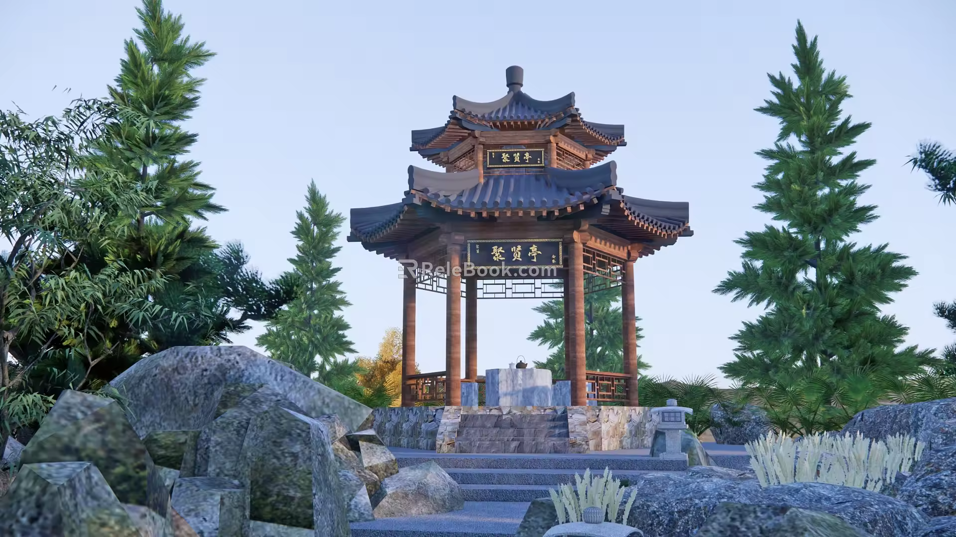 Chinese-style pavilion ancient pavilion double-layer pavilion landscape small building landscape pavilion four-corner pavilion six-corner pavilion gallery rest hall 3d model