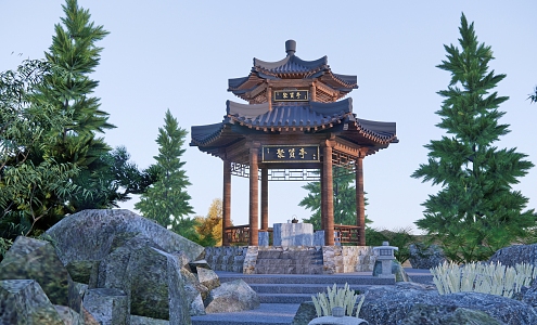 Chinese-style pavilion ancient pavilion double-layer pavilion landscape small building landscape pavilion four-corner pavilion six-corner pavilion gallery rest hall 3d model