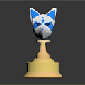 Blue And White Cat Face Mask Fashion Accessory With Gold Base Display Stand