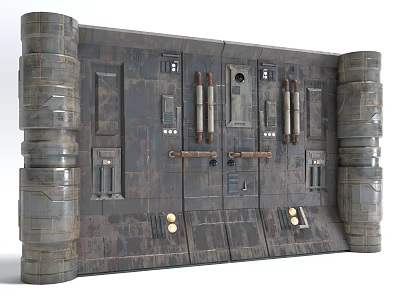 Industrial Metal Gate Design With Rustic Mechanical Details Riveted Panels And Reinforced Frames 3d model