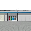 Modern Recycling Station With Colorful Bins White Exterior And Blue Trim