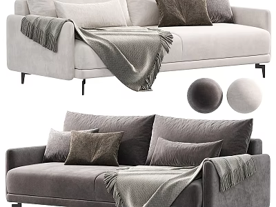 Modern Two Seater Sofa in Light and Dark Gray with Plush Pillows and Soft Blanket 3d model
