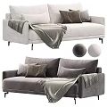 Modern Two Seater Sofa in Light and Dark Gray with Plush Pillows and Soft Blanket