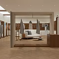 Modern Clothing Store Interior With Display Racks Apparel Herringbone Floor And Recessed Lights