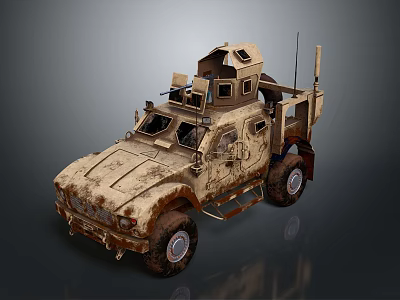 Tactical Military Armored Vehicle With Muddy Exterior Heavy Armor And Off Road Tires 3d model
