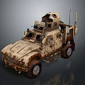 Tactical Military Armored Vehicle With Muddy Exterior Heavy Armor And Off Road Tires