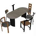 Modern Dining Table And Chair Set With Oval Wooden Top Woven Seats And Black Legs