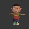 Cartoon Little Boy with Brown Hair Blue Eyes Red Yellow Striped Shirt Smiling Arms Outstretched