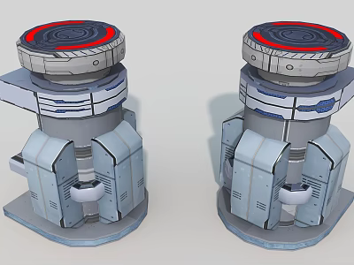 Two Smart Machines With Circular Red Tops And Gray Mechanical Body Structures 3d model