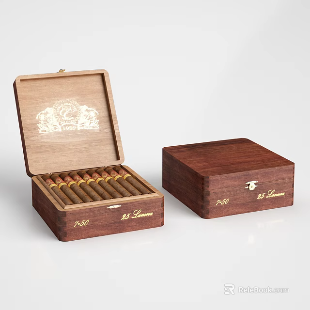 Elegant Wooden Cigar Boxes With Open Case Holding Cigars And Closed Storage 3d model