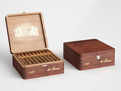Elegant Wooden Cigar Boxes With Open Case Holding Cigars And Closed Storage 3d model
