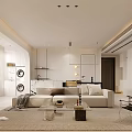 Modern Living and Dining Room Interior With Open Concept Sofa Coffee Table and Rug