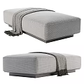 Modern Gray Striped Fabric Ottoman With Fringed Throw Blanket And Black Base Design