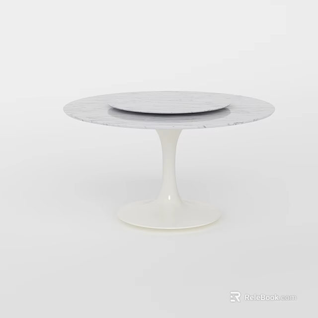 Modern Minimalist Round Dining Table With Marble Top And White Pedestal Base 3d model