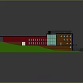 Modern Building 3D Model With Colorful Exterior Walls Blue Roof Round Windows And Glass Panels
