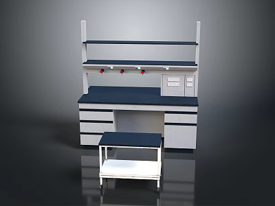 Storage Workbench Furniture With Upper Shelves Blue Worktop Drawers And Cart 3d model