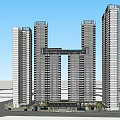 Modern High Rise Apartment Complex With Central Courtyard Green Space And Water Features