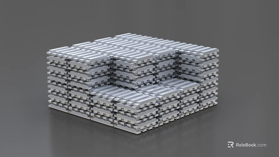 Industrial Equipment Silver Metal Blocks Stacked Cube Structure Design Components 3d model 