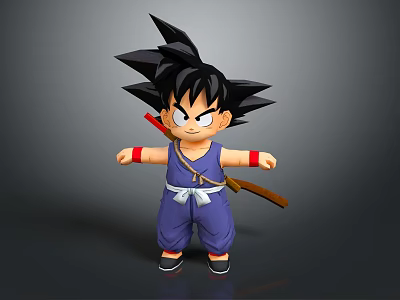 Young Game Movie Anime Character With Black Spiky Hair Purple Outfit And Staff 3d model