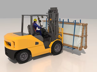 Yellow Industrial Forklift With Operator Handling Wooden Pallet Cargo Safely 3d model
