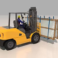 Yellow Industrial Forklift With Operator Handling Wooden Pallet Cargo Safely